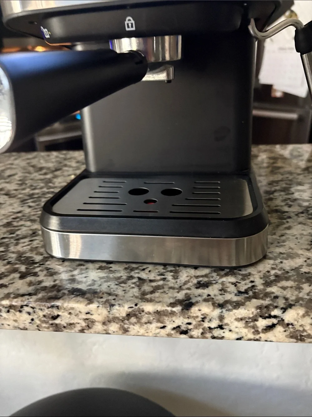 Stainless Steel and Black Espresso Machine with Steam Wand